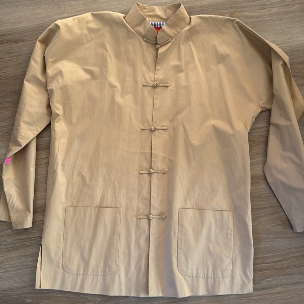 Shanghai Tang tan with blue and white liner 100% cotton Jacket - Picture 3 of 8